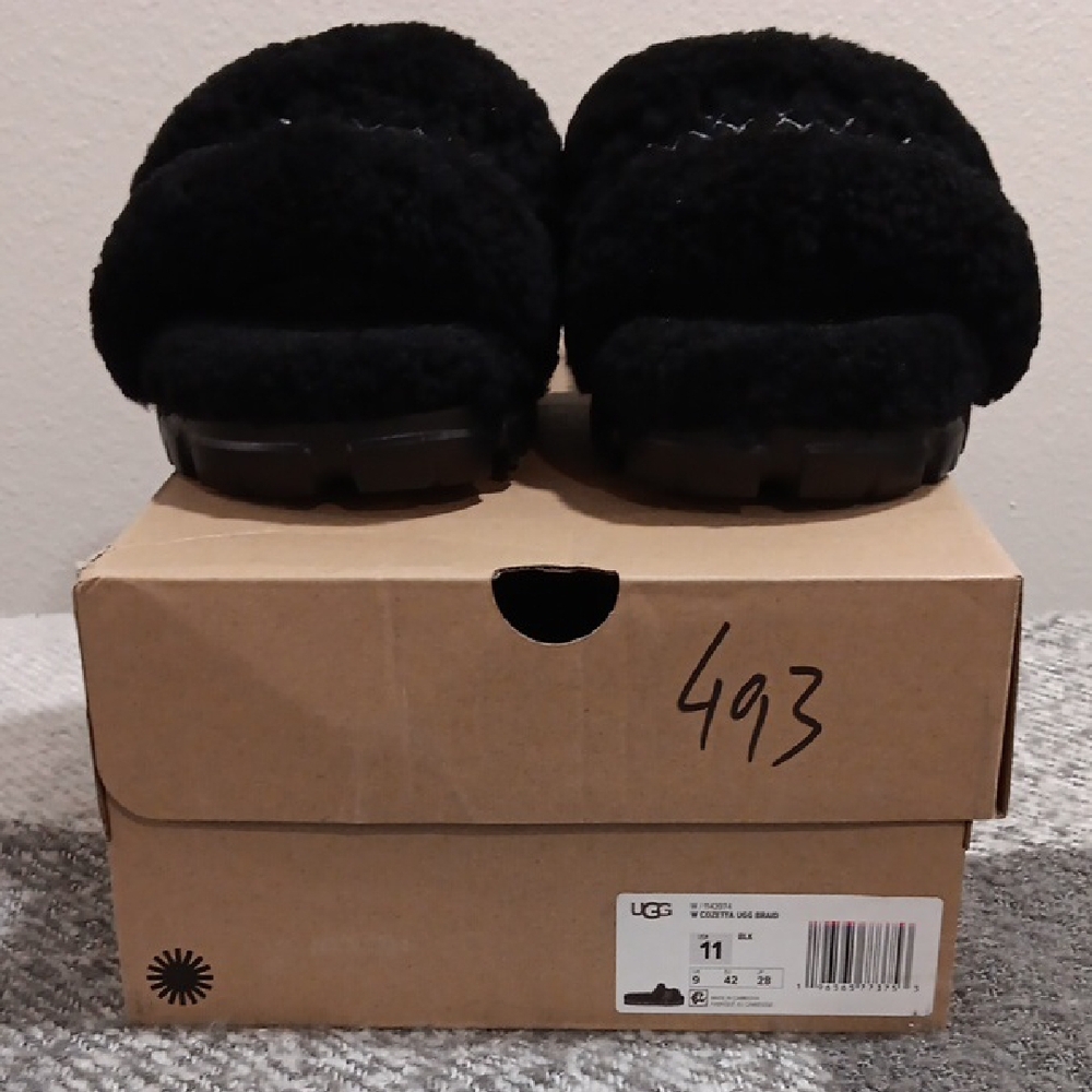 UGG Women Black Fluffy Slippers